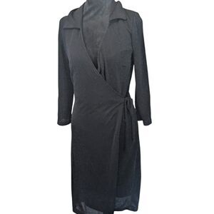 Vintage La Belle Black Metallic Witchy Wrap Dress Large 90s Gothic Whimsygoth